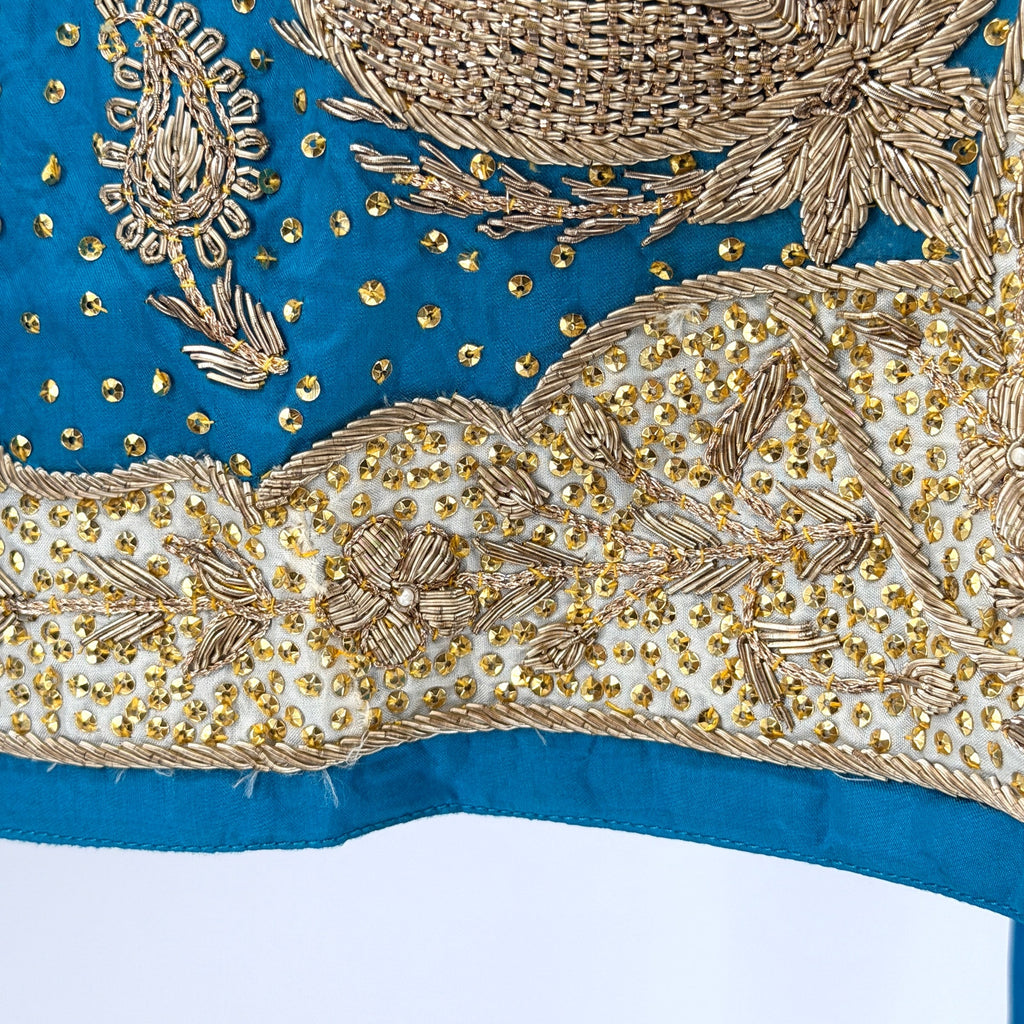 Handmade Blue Ornate Gold Embroidered Sequin Indian Salwar Kameez Suit Set