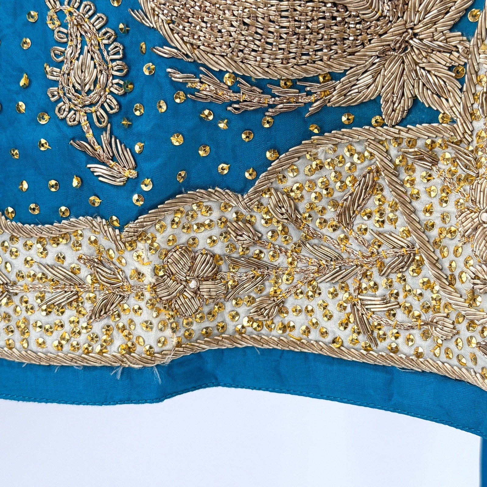 Handmade Blue Ornate Gold Embroidered Sequin Indian Salwar Kameez Suit Set