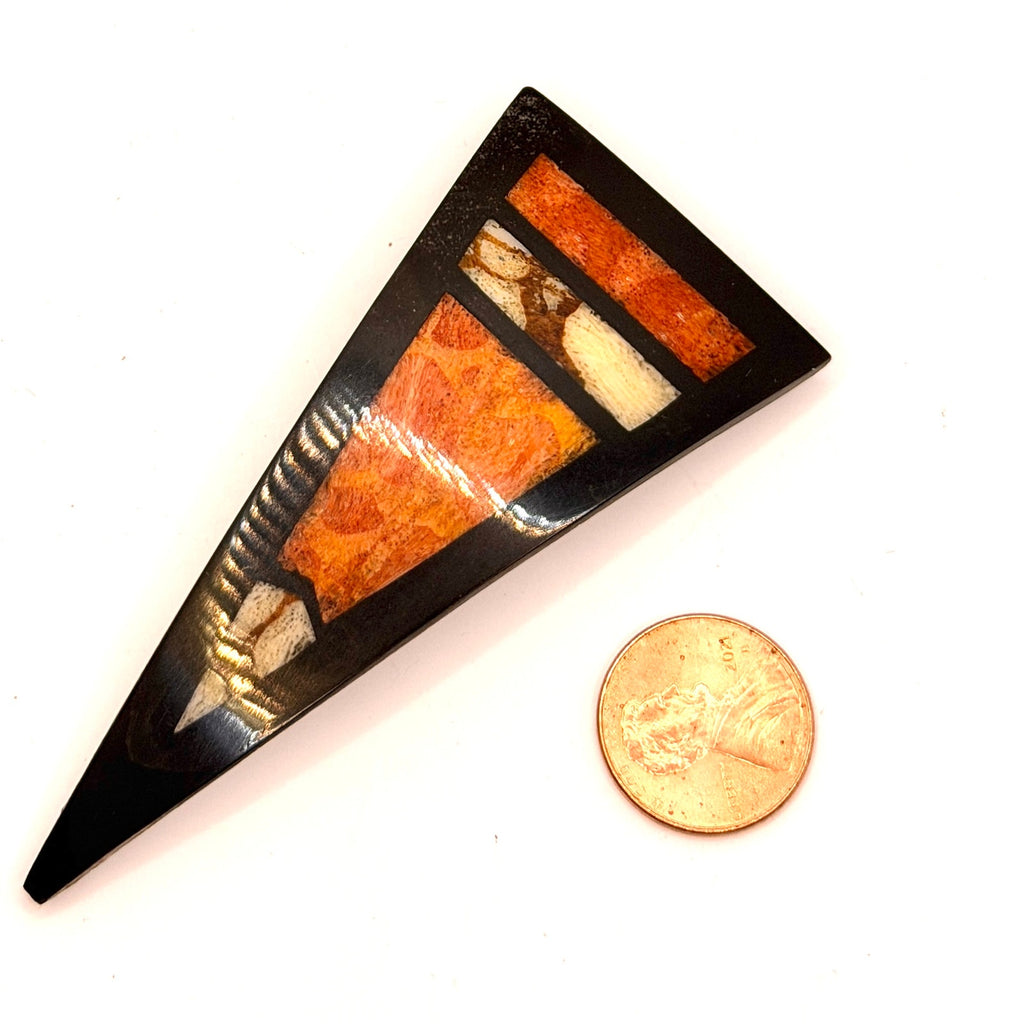 Vintage 90s Orange Black Inlay Art Deco Revival French Barrette Hair Clip