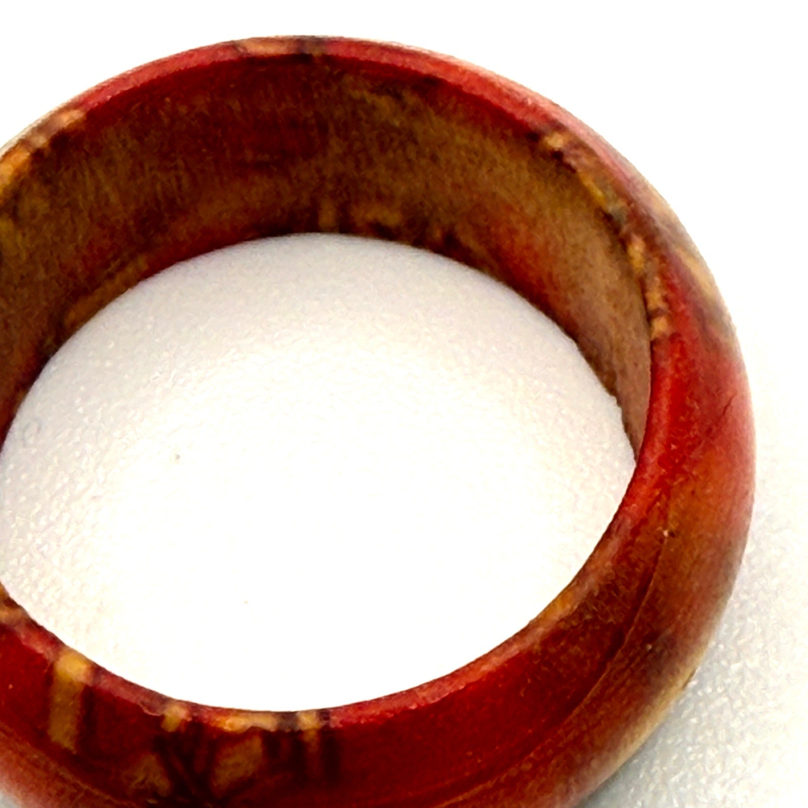 Vintage Villager Red Yellow Wooden Statement Band Ring