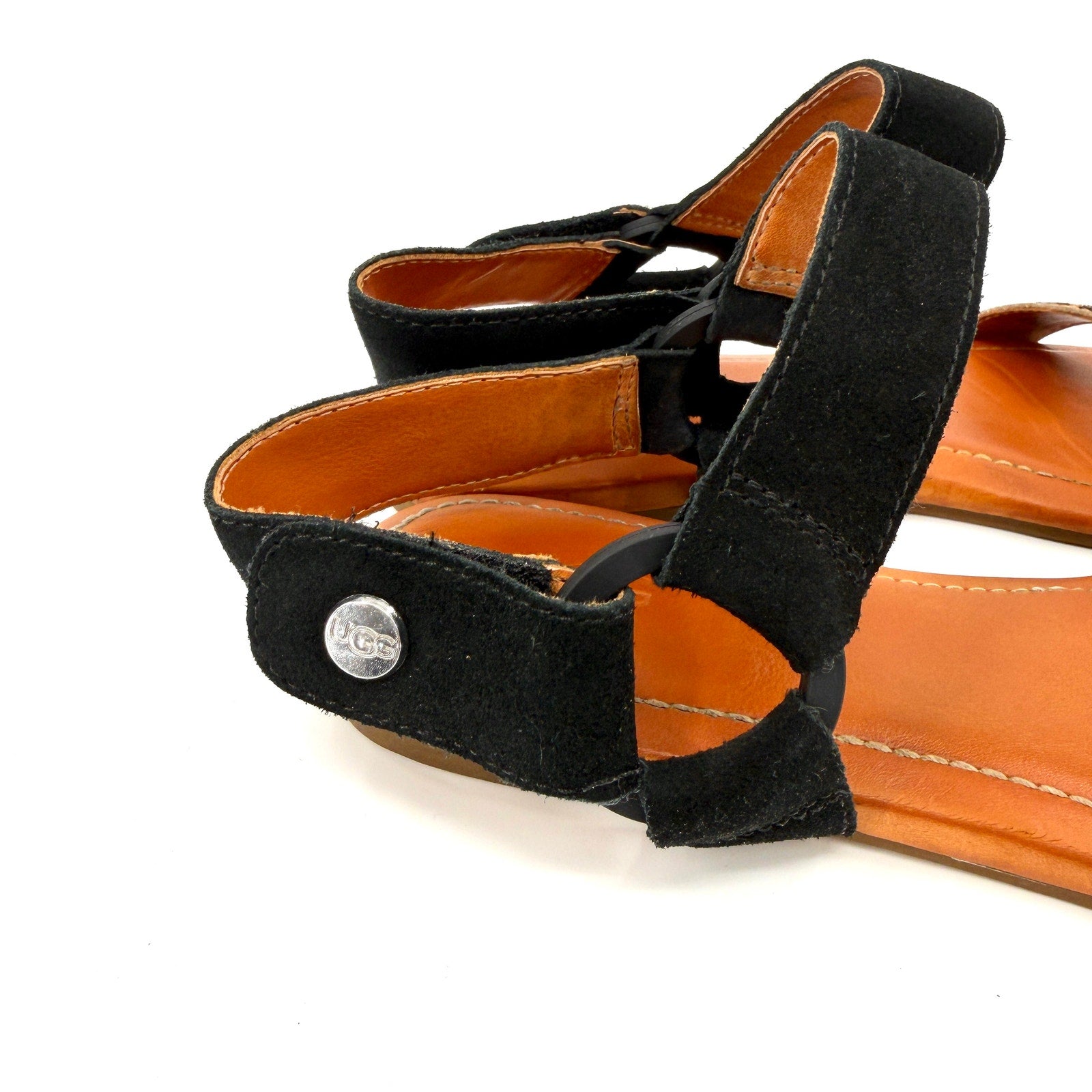 UGG Black Leopard Calf Hair Leather Strappy Sandals