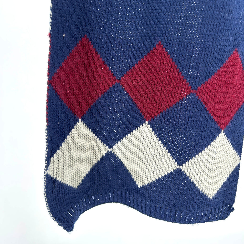 Vintage 90s Pierre Cardin Navy Argyle Knit Scarf
