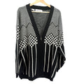 Vintage 80s Gladys Bagley Black White Oversized Abstract Zip Cardigan Sweater