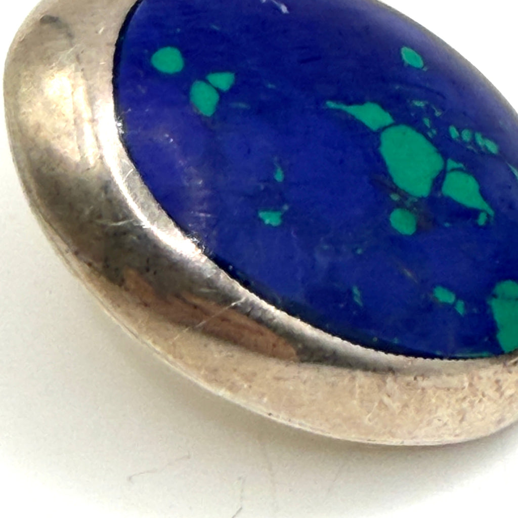 Vintage 90s Stamped Sterling Silver Mexico TF-04 Azurite Malachite Oval Earrings