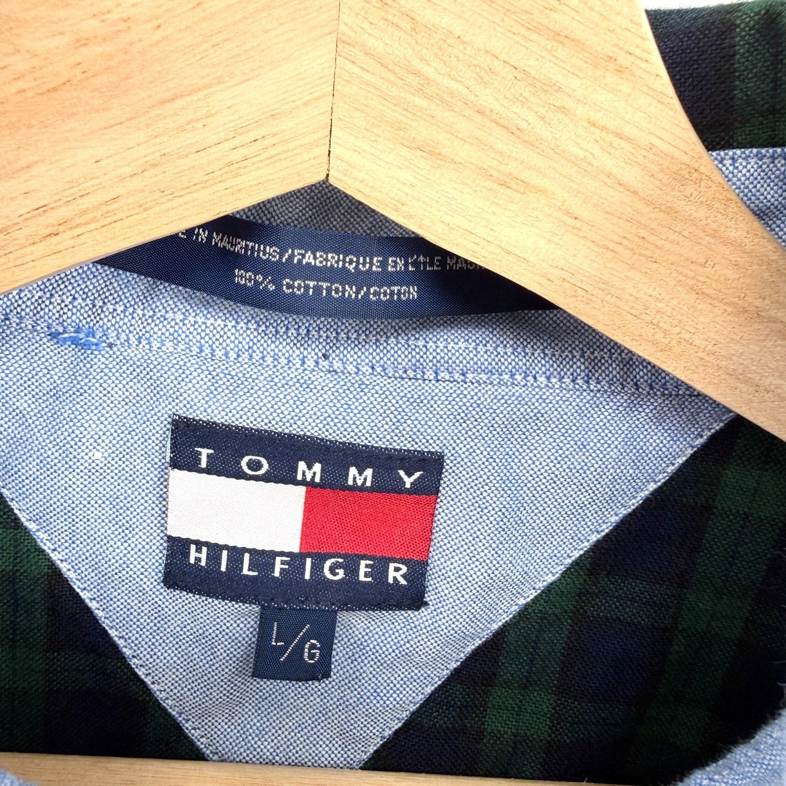 Vintage 90s Tommy Hilfiger Black Watch Plaid 100% Cotton Oxford Shirt