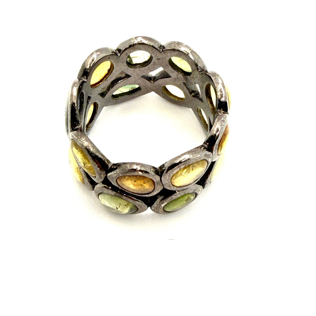 Vintage Y2K Sterling Silver Mixed Citrine Wide Eternity Band