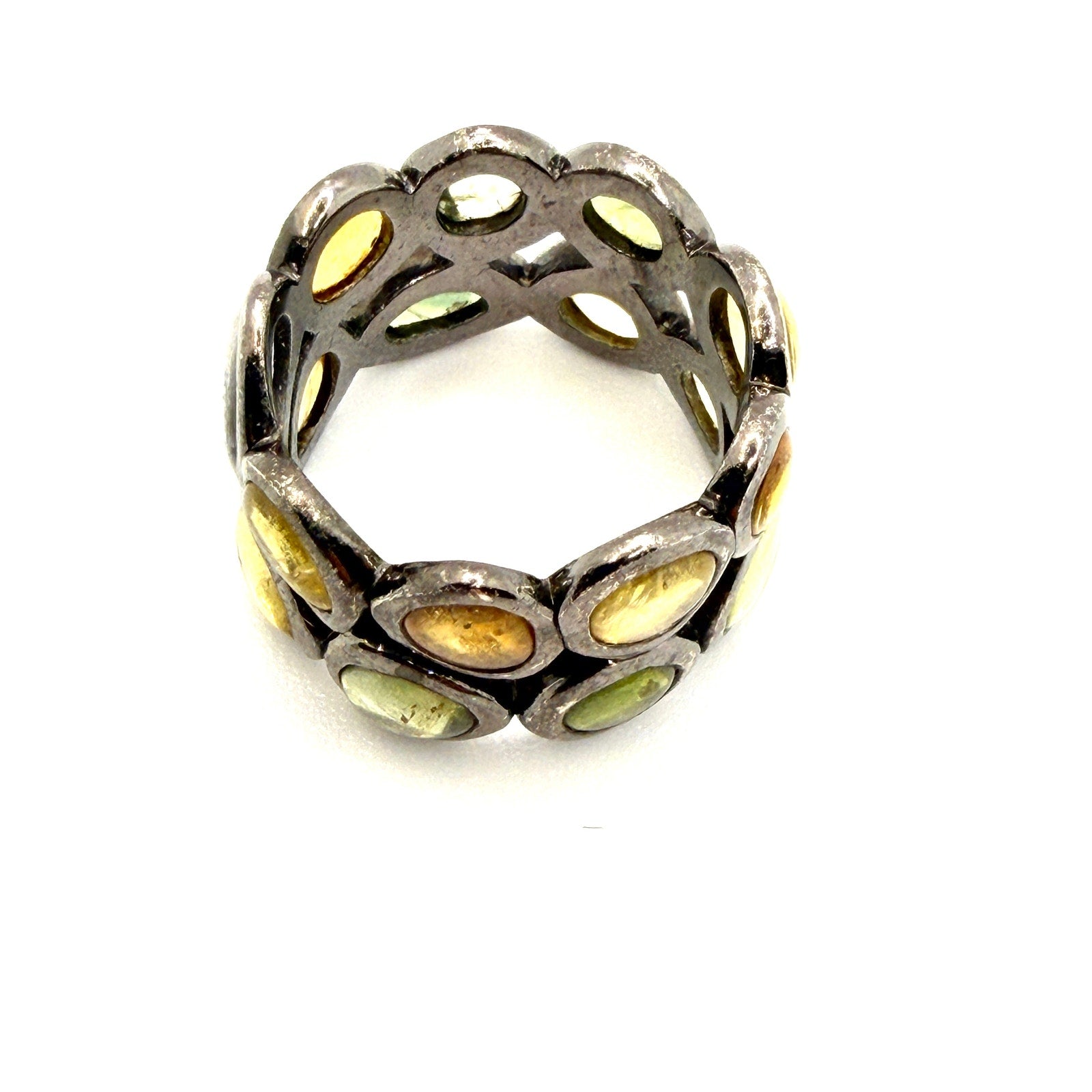 Vintage Y2K Sterling Silver Mixed Citrine Wide Eternity Band