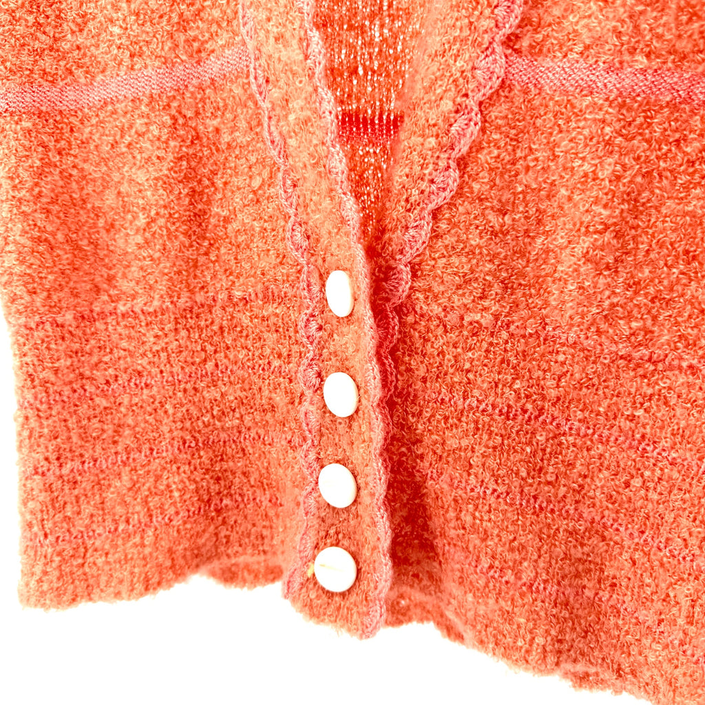 Vintage 70s Orange Sherbet Boho Scalloped Trim Button Front Sweater Vest
