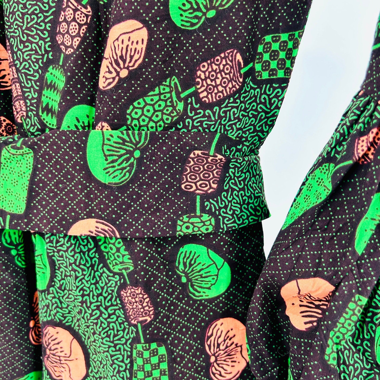 NWT Tribalbyn Green Coral Mushroom Ankara Print Cotton Balloon Sleeve Jumpsuit