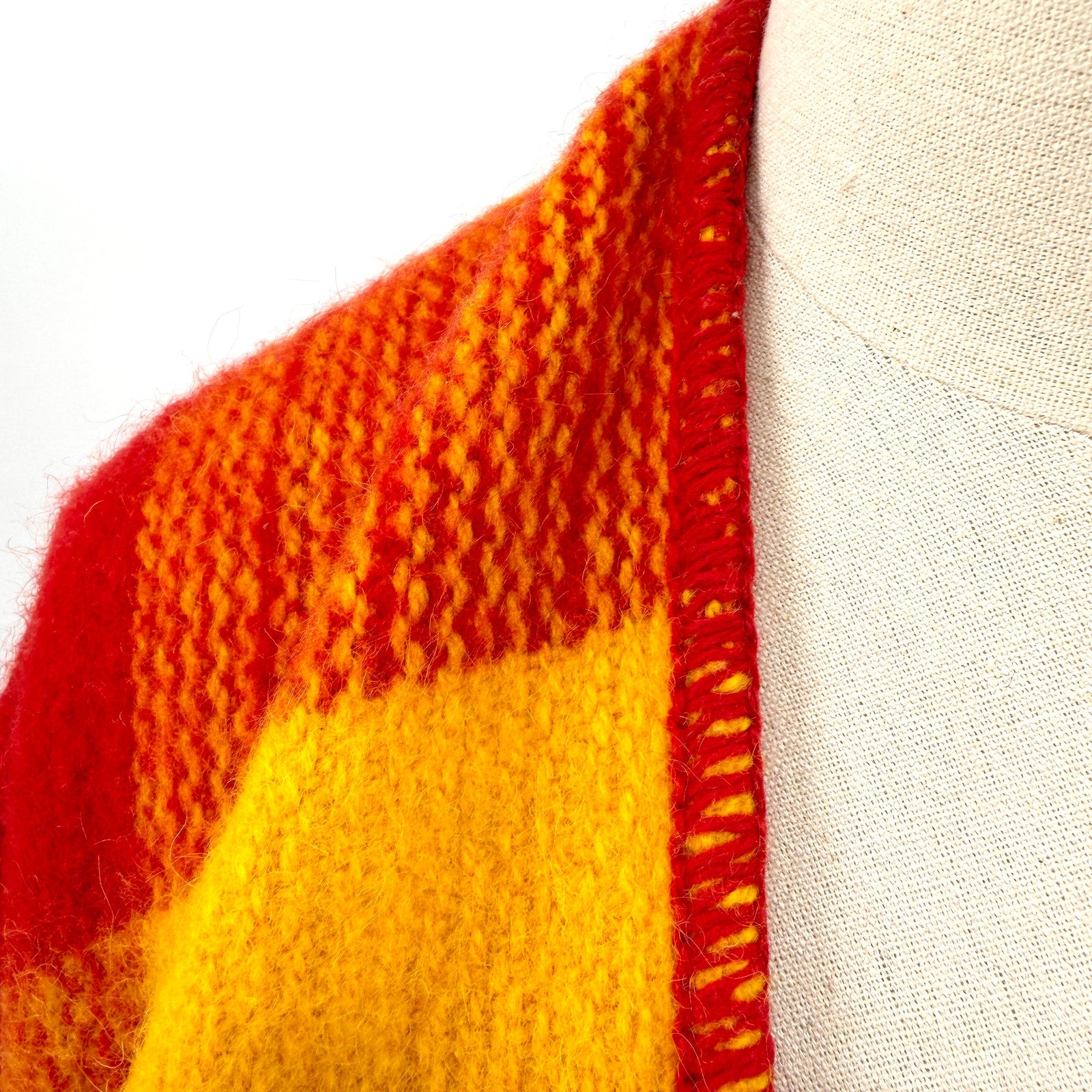 Vintage 60s Colombia S.A. Red Orange 100% Wool Plaid Ruana Poncho