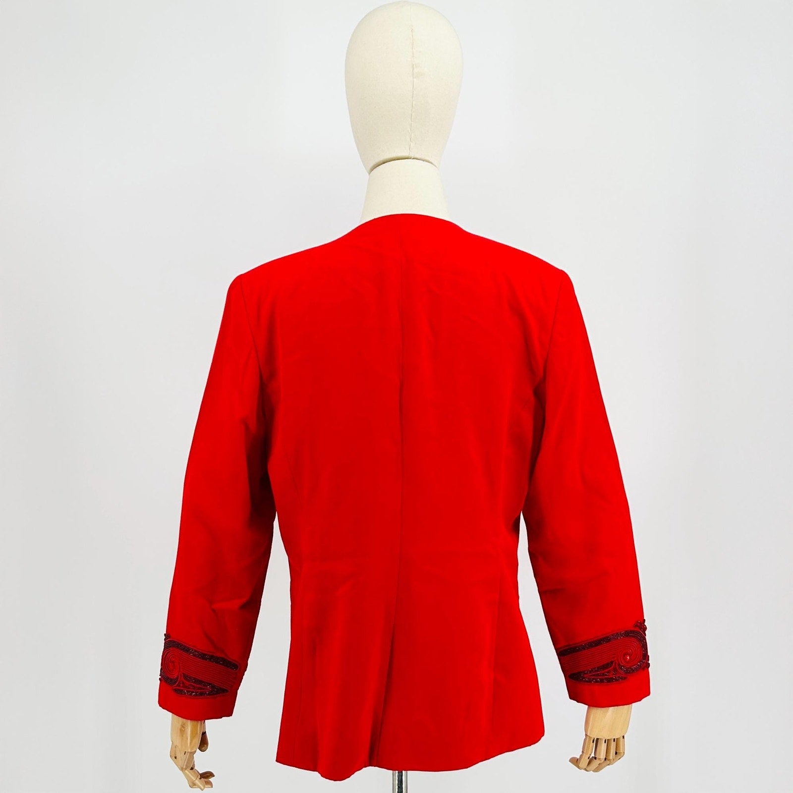 Vintage 80s Chancele Red Beaded 100% Linen Embellished Blazer
