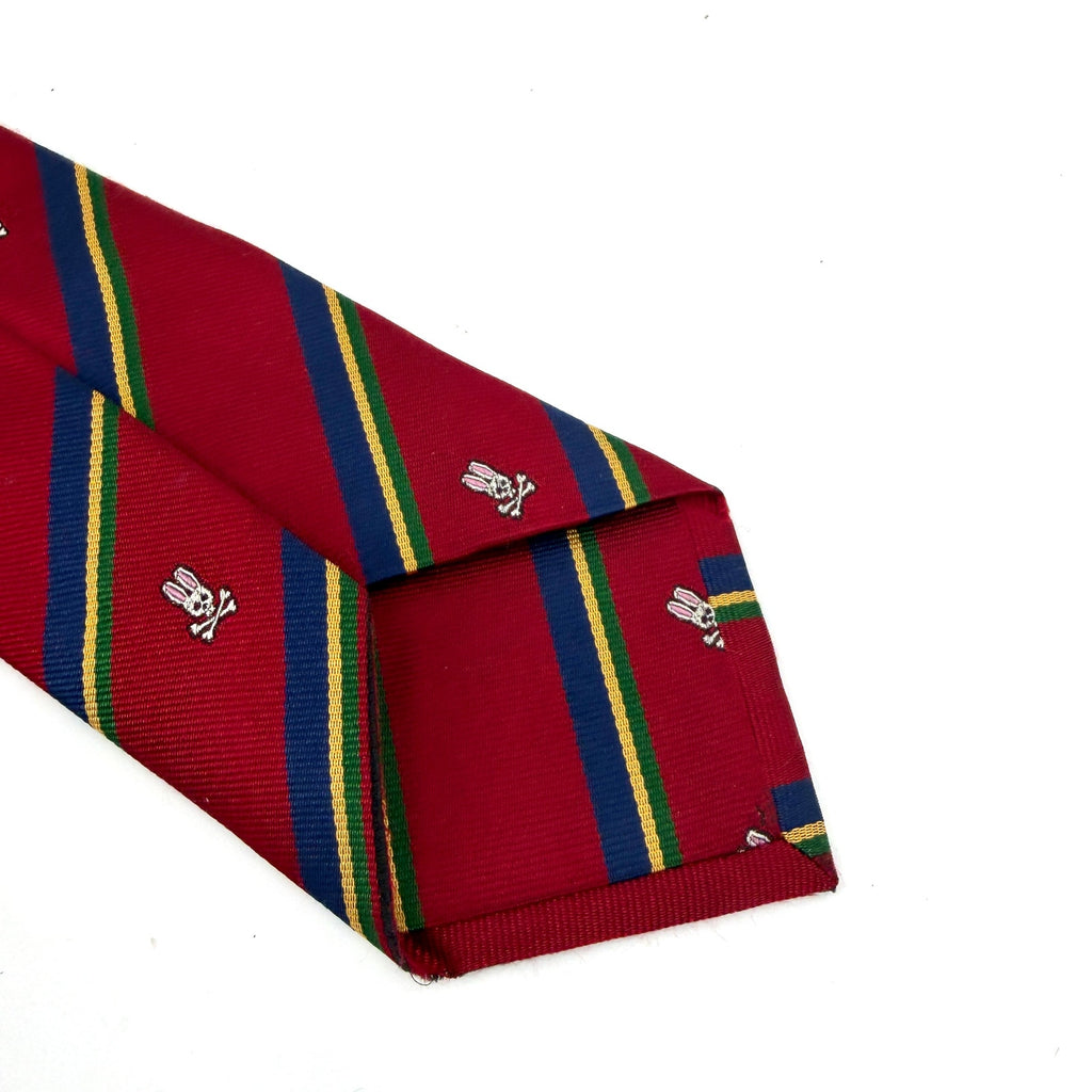 Psycho Bunny Red 100% Silk Striped Crest Traditional Necktie