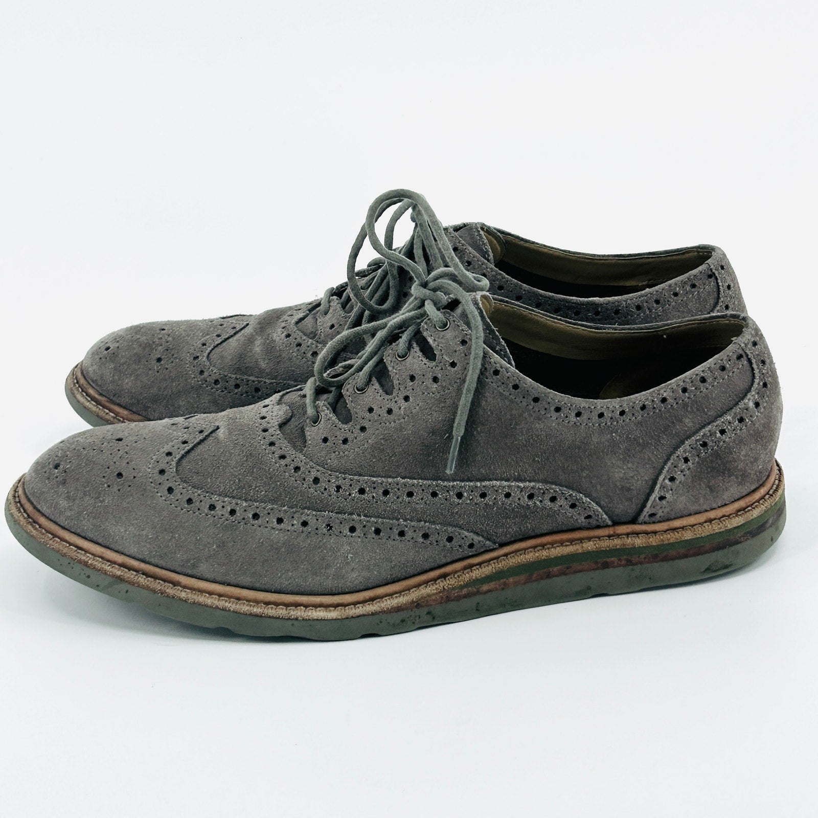 Vintage Y2K Cole Haan Gray Suede Wingtip Brogue Oxford Dress Shoes