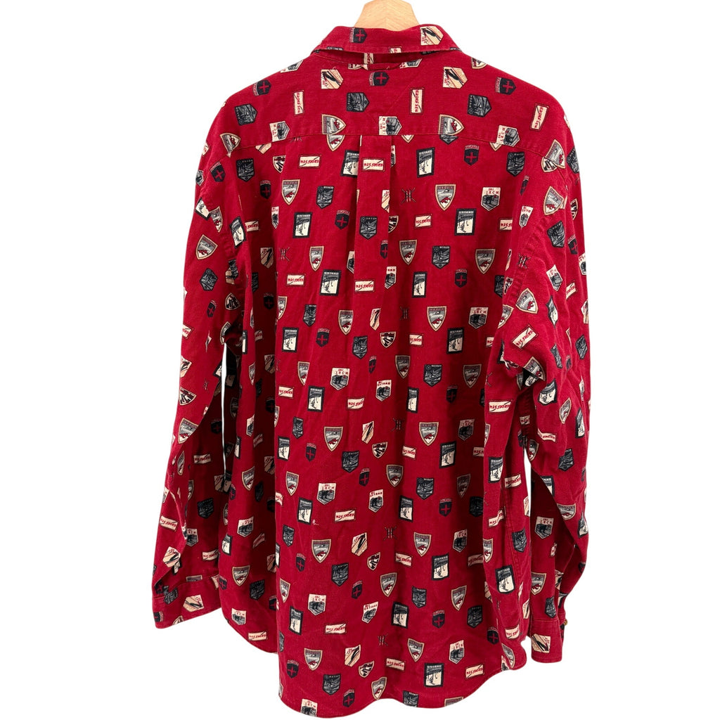 Vintage 90s Tommy Hilfiger Red 100% Cotton AOP Ski Icons Button Down Shirt