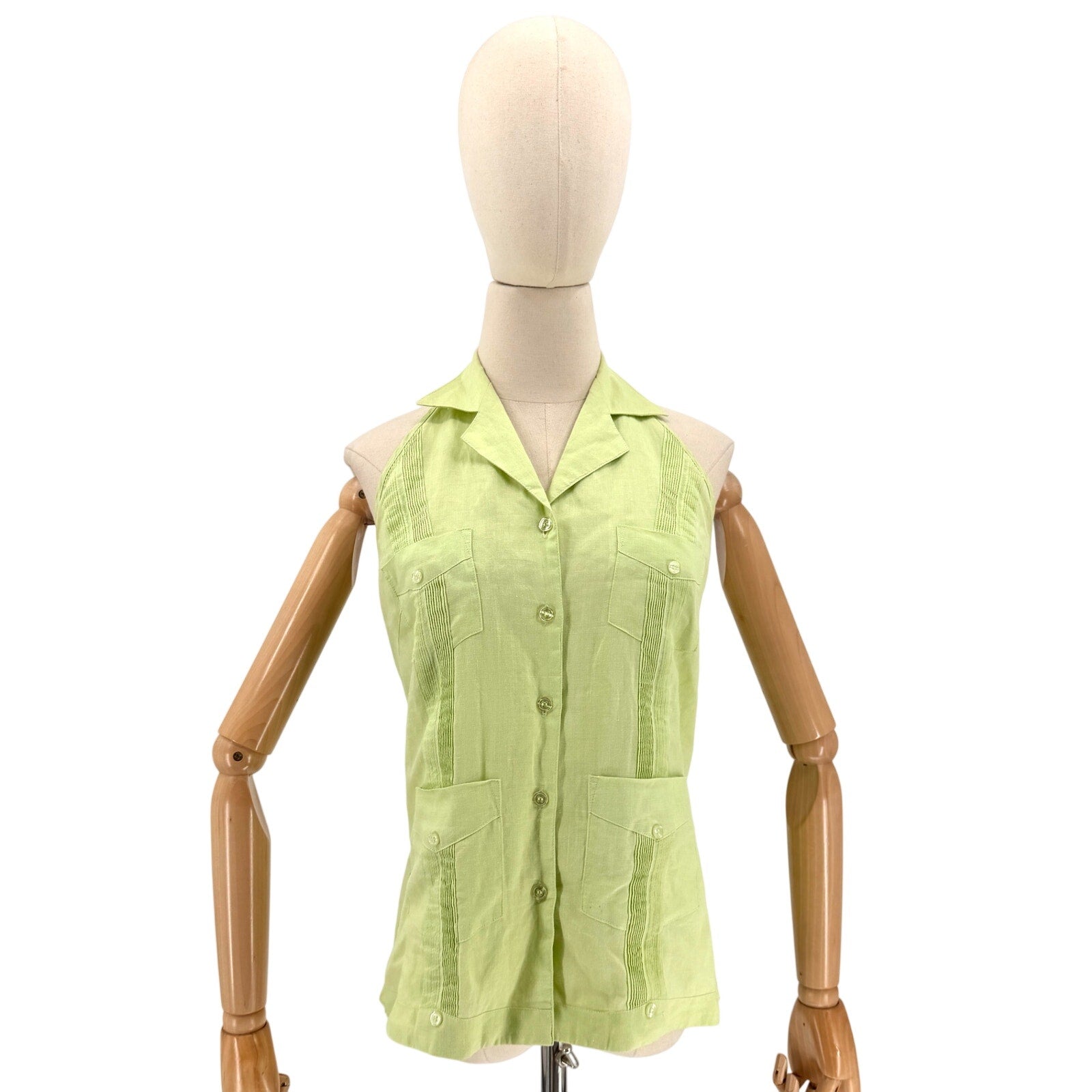 Alexandra Nicole Pistachio Green Linen Guayabera Halter Top
