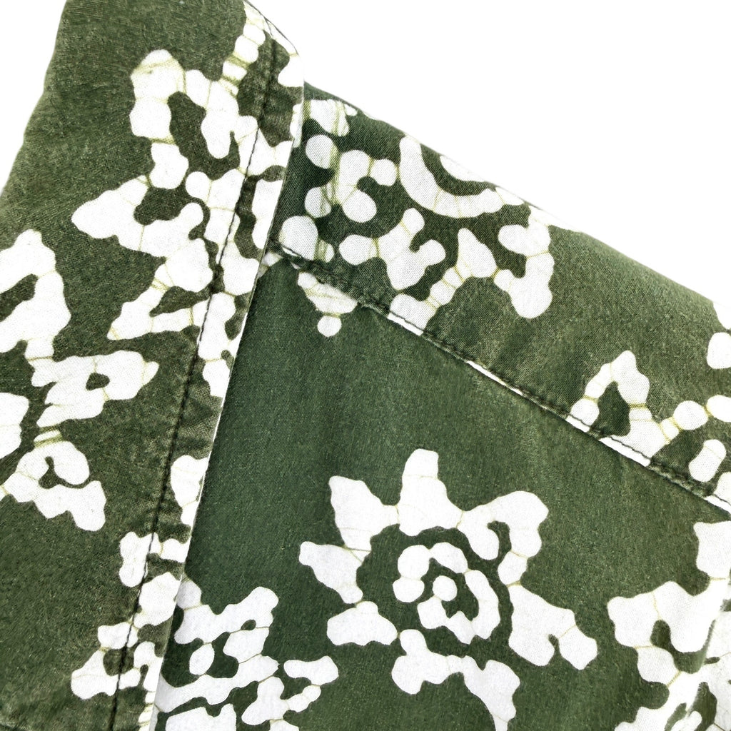 Orvis Olive Green Floral 100% Cotton Batik Print Short Sleeve Shirt