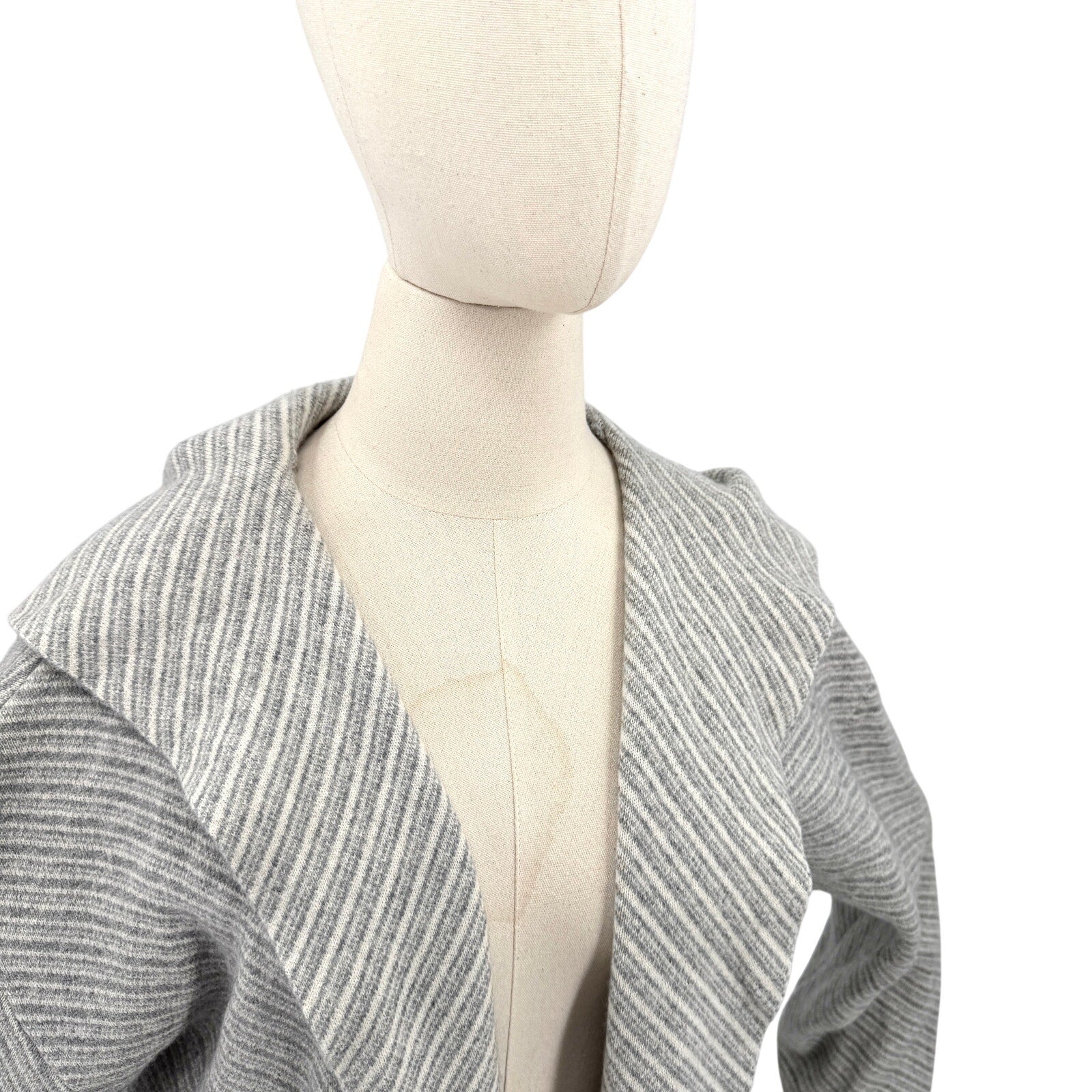 Tahari Gray Striped 100% Cashmere Hooded Cardigan Sweater