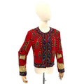 Vintage 90s Laurence Kazar Red 100% Silk Beaded Tassel Glam Statement Jacket