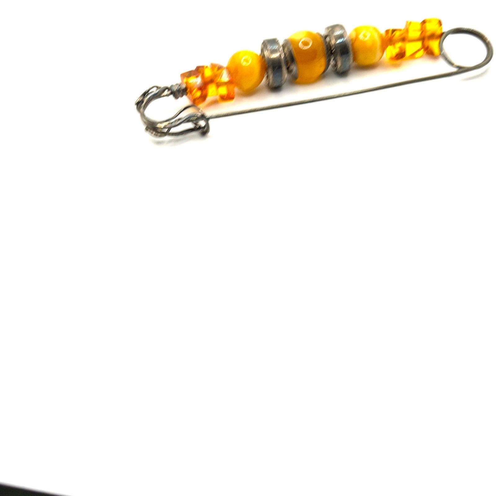 Vintage Stamped Sterling Silver Butterscotch Amber Artisan Kilt Pin Brooch
