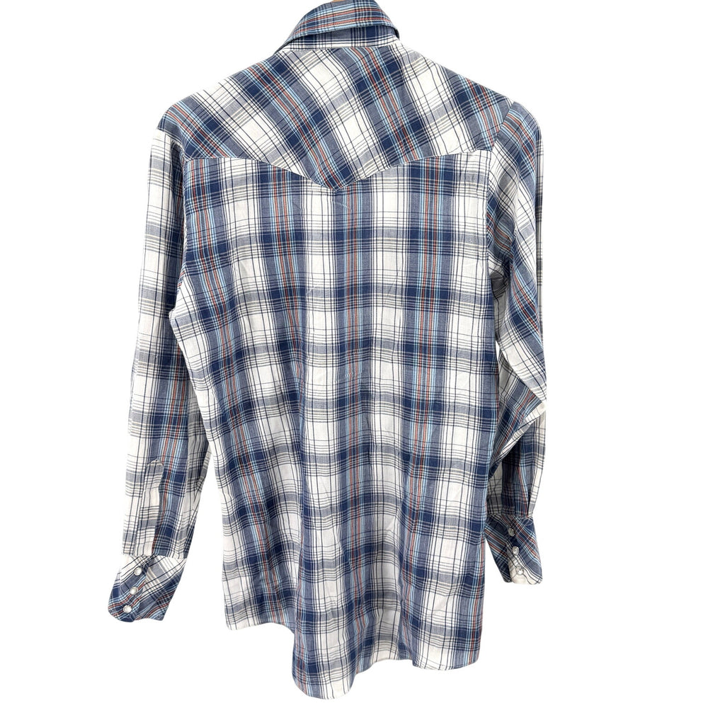 Vintage 70s Double S Blue Plaid Pearl Snap Western Shirt