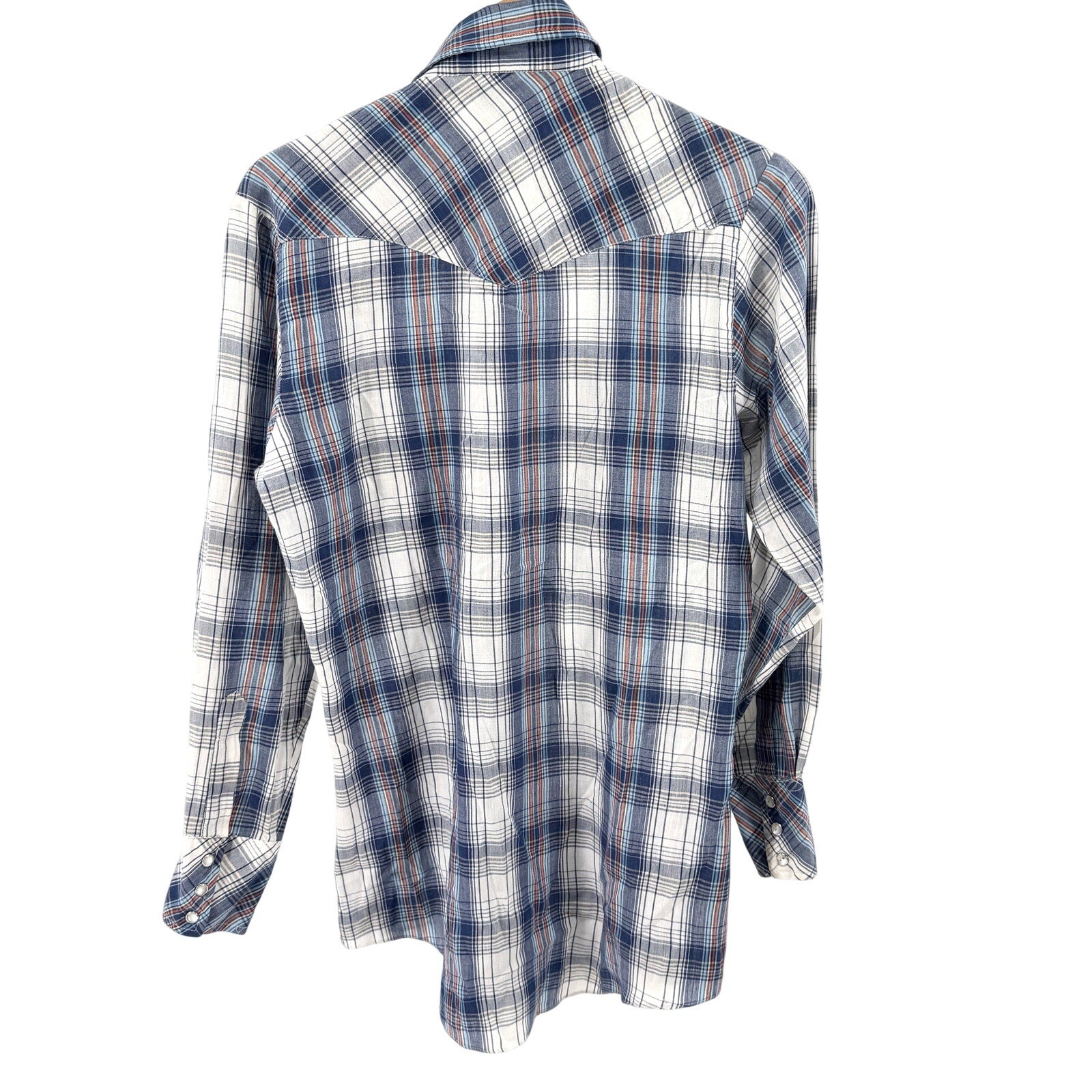 Vintage 70s Double S Blue Plaid Pearl Snap Western Shirt