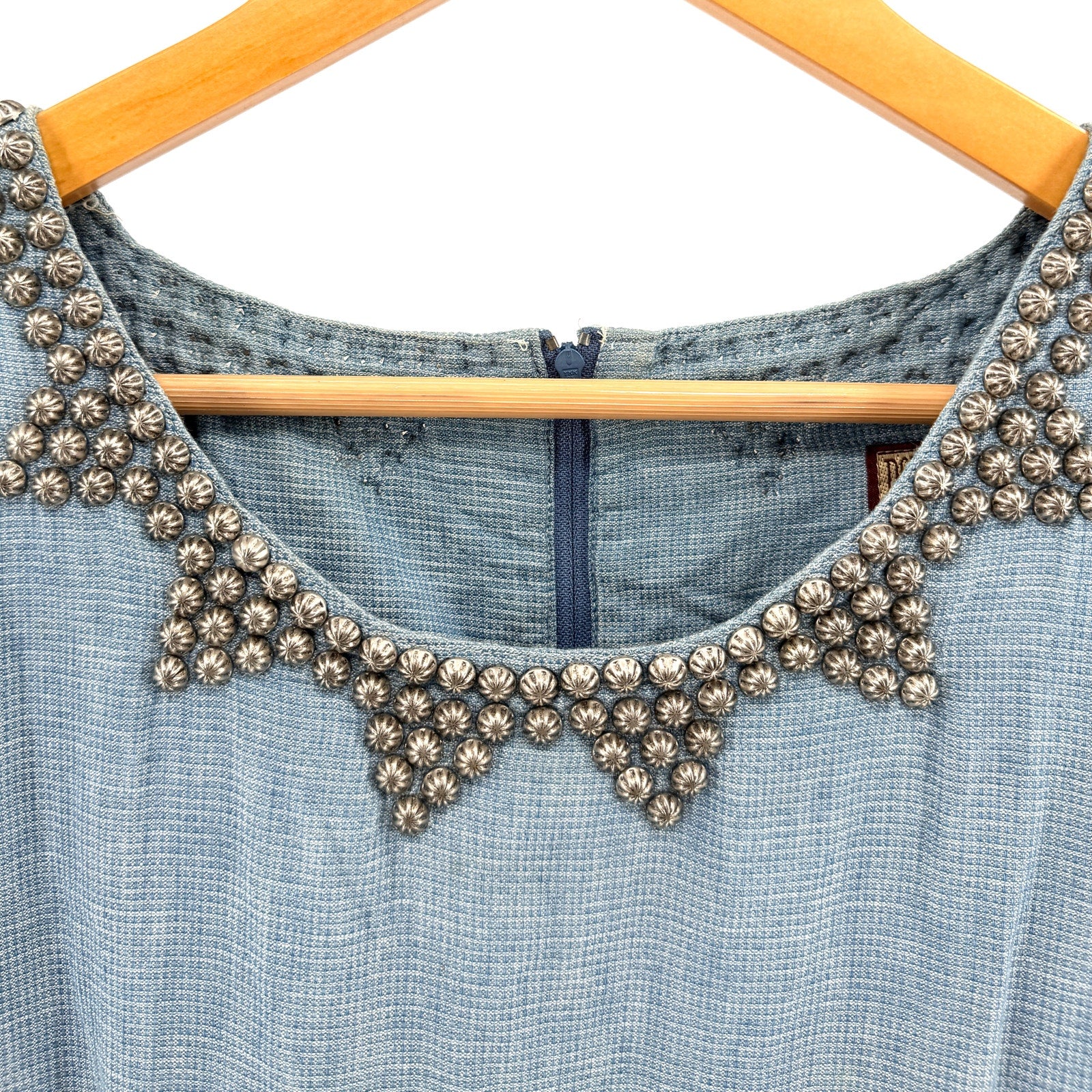 Vintage 90s Double D Ranch Indigo 100% Cotton Studded Maxi Dress