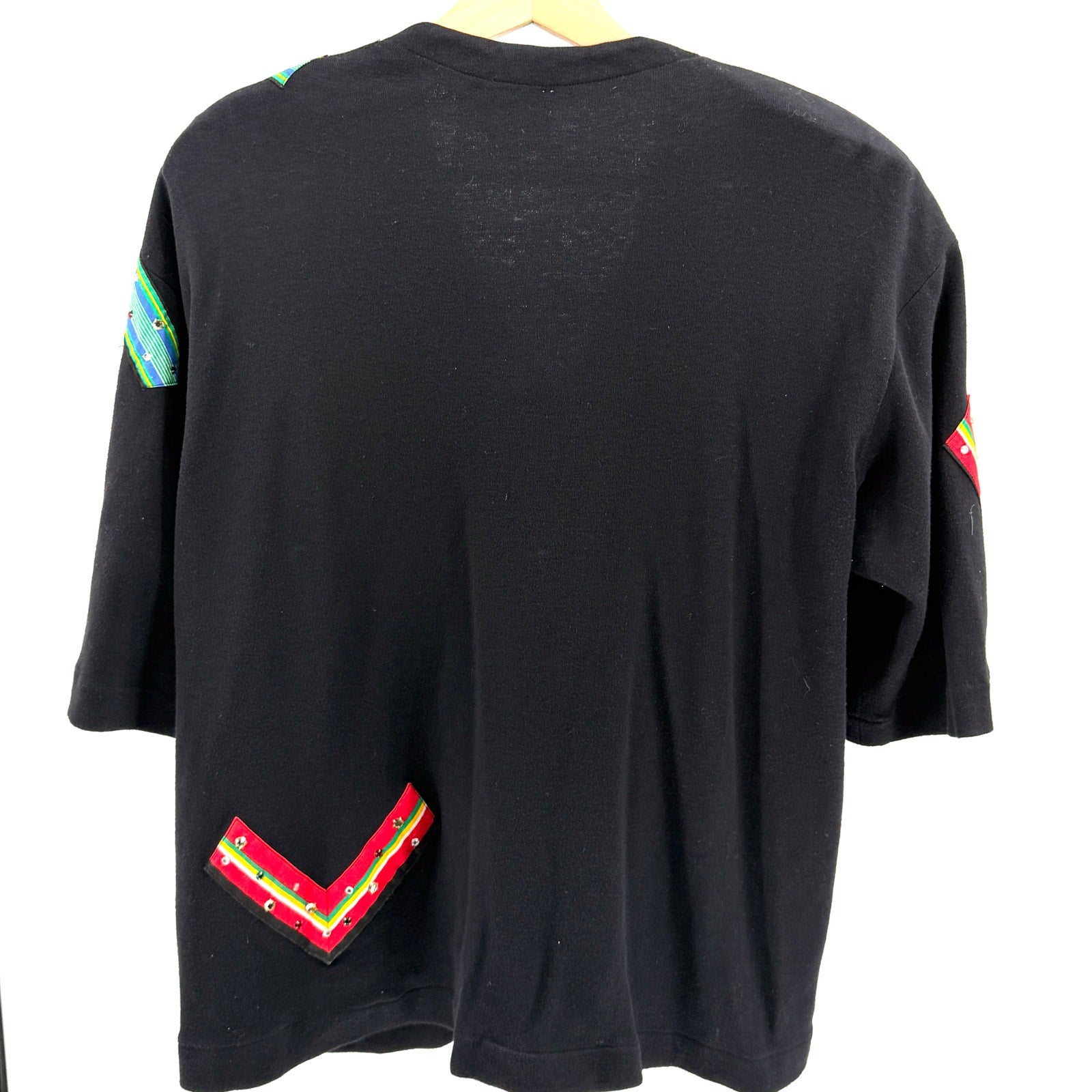 Vintage 80s Ronnette's Black 100% Cotton Rhinestone Jersey Top