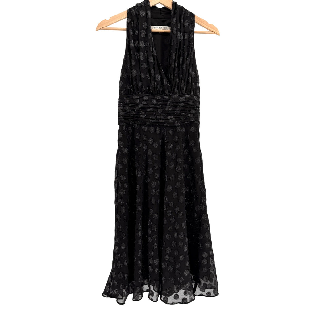Evan-Picone Black Glitter Polka Dot Sleeveless Cocktail Dress