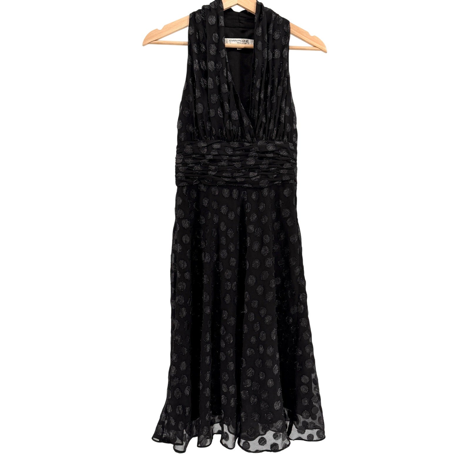 Evan-Picone Black Glitter Polka Dot Sleeveless Cocktail Dress