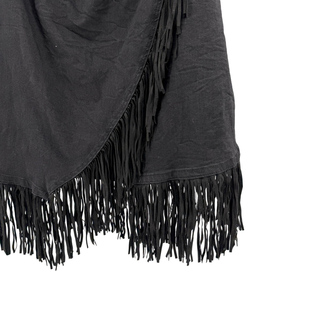 Arula Black Denim Fringe Wrap Mini Skirt