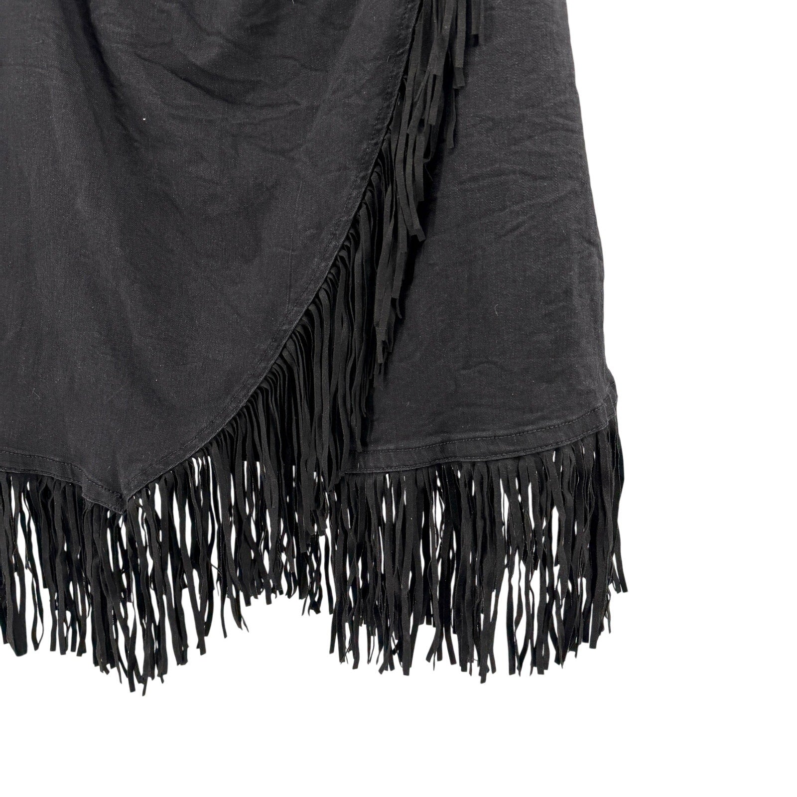 Arula Black Denim Fringe Wrap Mini Skirt