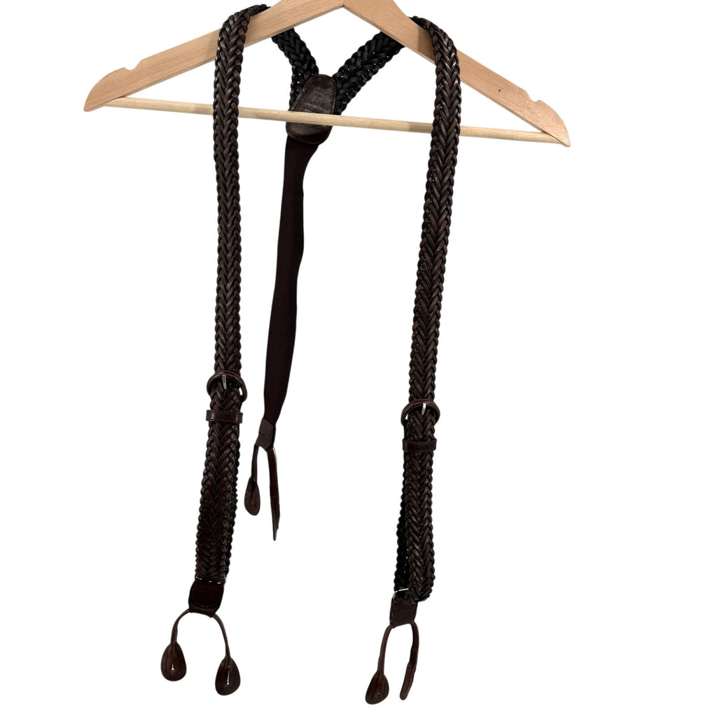 Vintage 90s Hunt Club Brown Genuine Leather Braided Y-Back Suspenders
