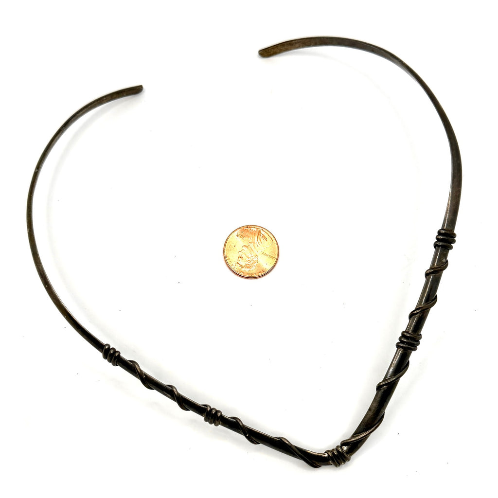 Vintage 90s Sterling Silver Wire Wrapped V Neck Collar Choker Necklace