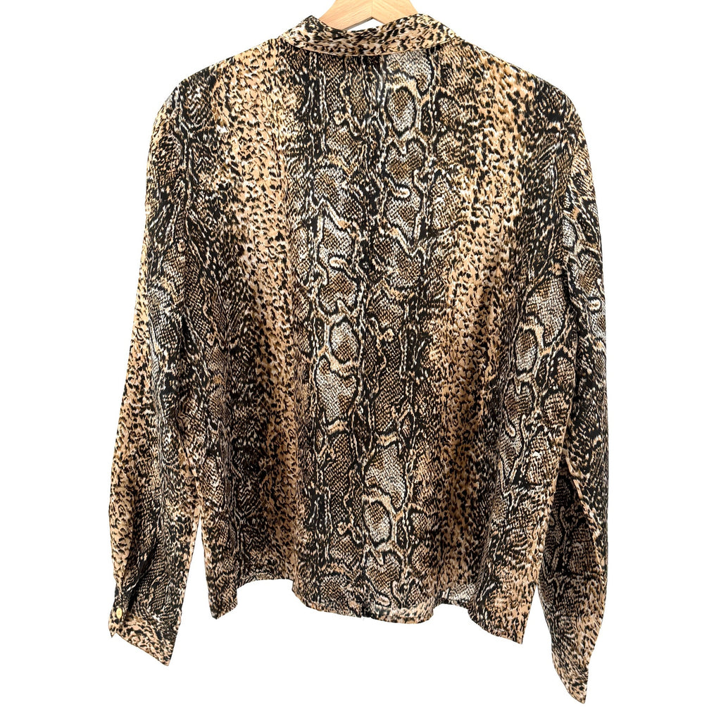 Vintage Y2K August Silk Tan Black 100% Silk Snakeskin Python Button Down Blouse