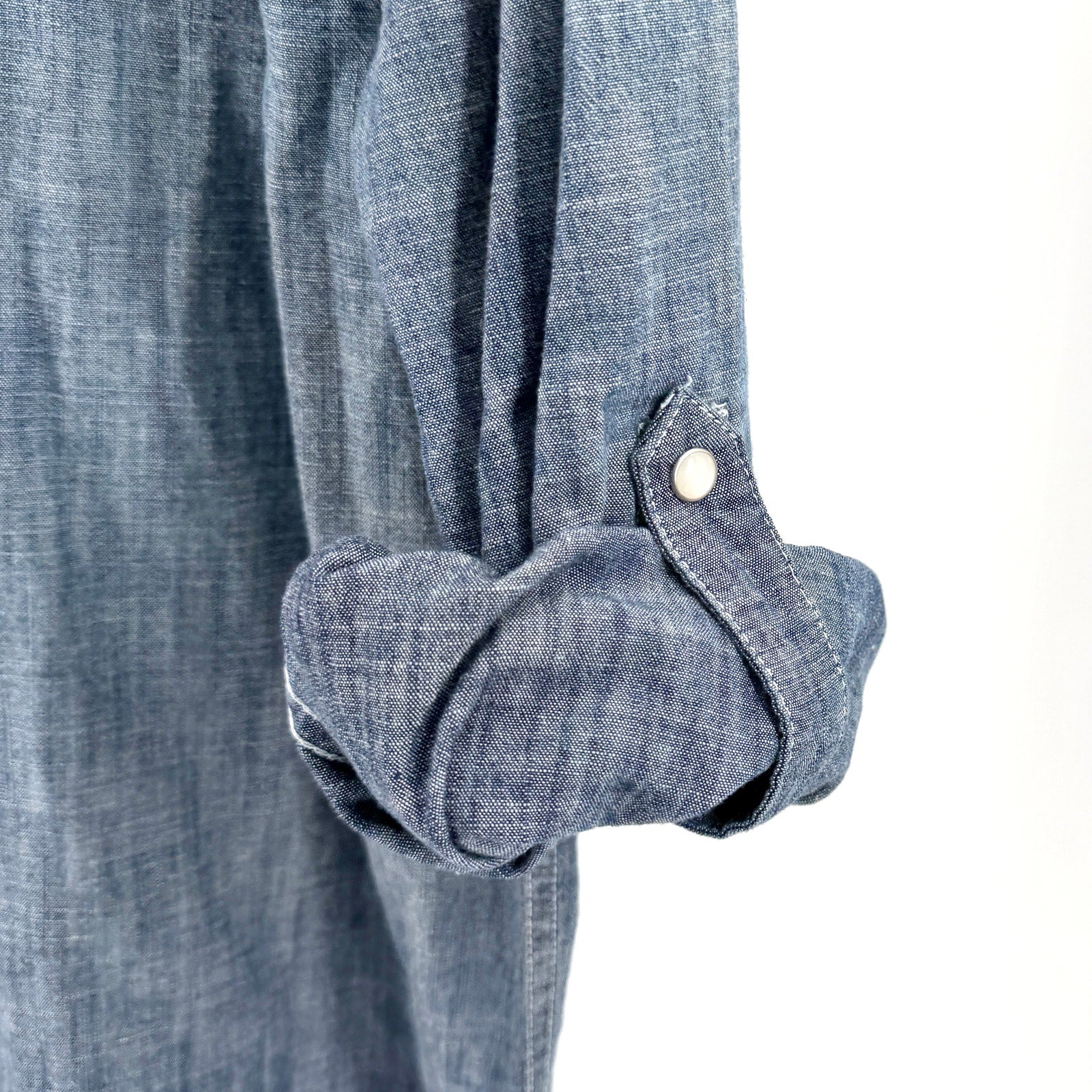 PD&C Blue Denim Chambray 100% Cotton Pearl Snap Western Button Down Shirt