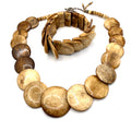 Vintage 90s Hand Carved Natural Bone Graduated Flat Disc Necklace Bracelet Set