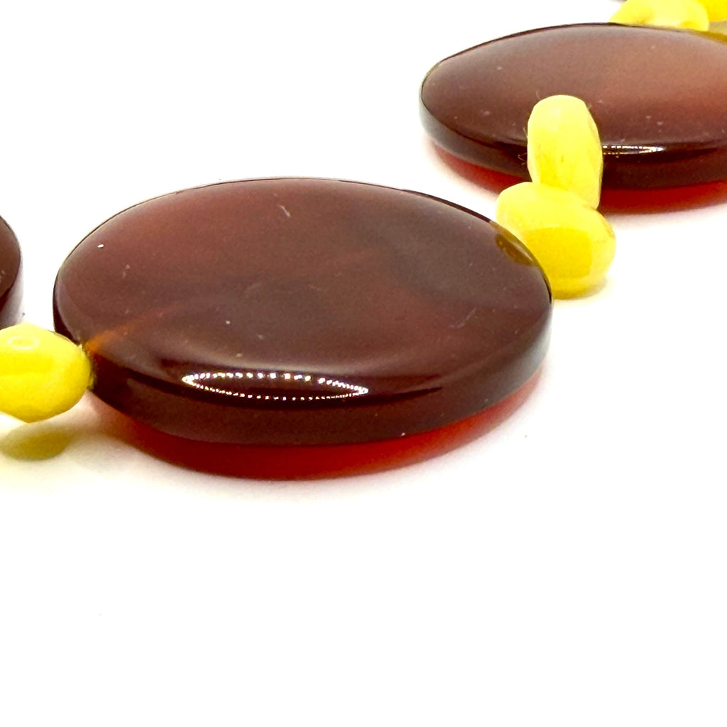 Vintage 90s Red Agate Yellow Calcite Chunky Statement Necklace
