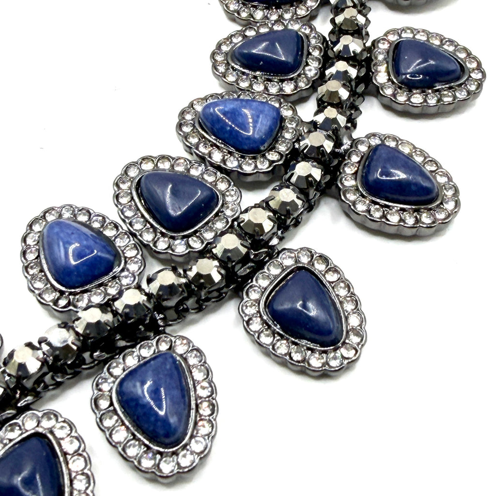 Lucky Brand Blue Gunmetal Resin Boho Glam Pave Halo Drop Y-Necklace