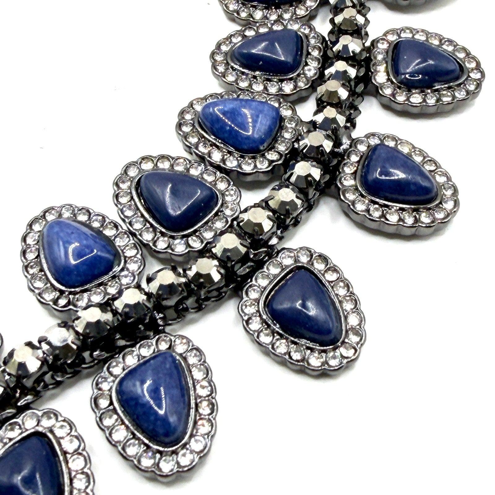Lucky Brand Blue Gunmetal Resin Boho Glam Pave Halo Drop Y-Necklace