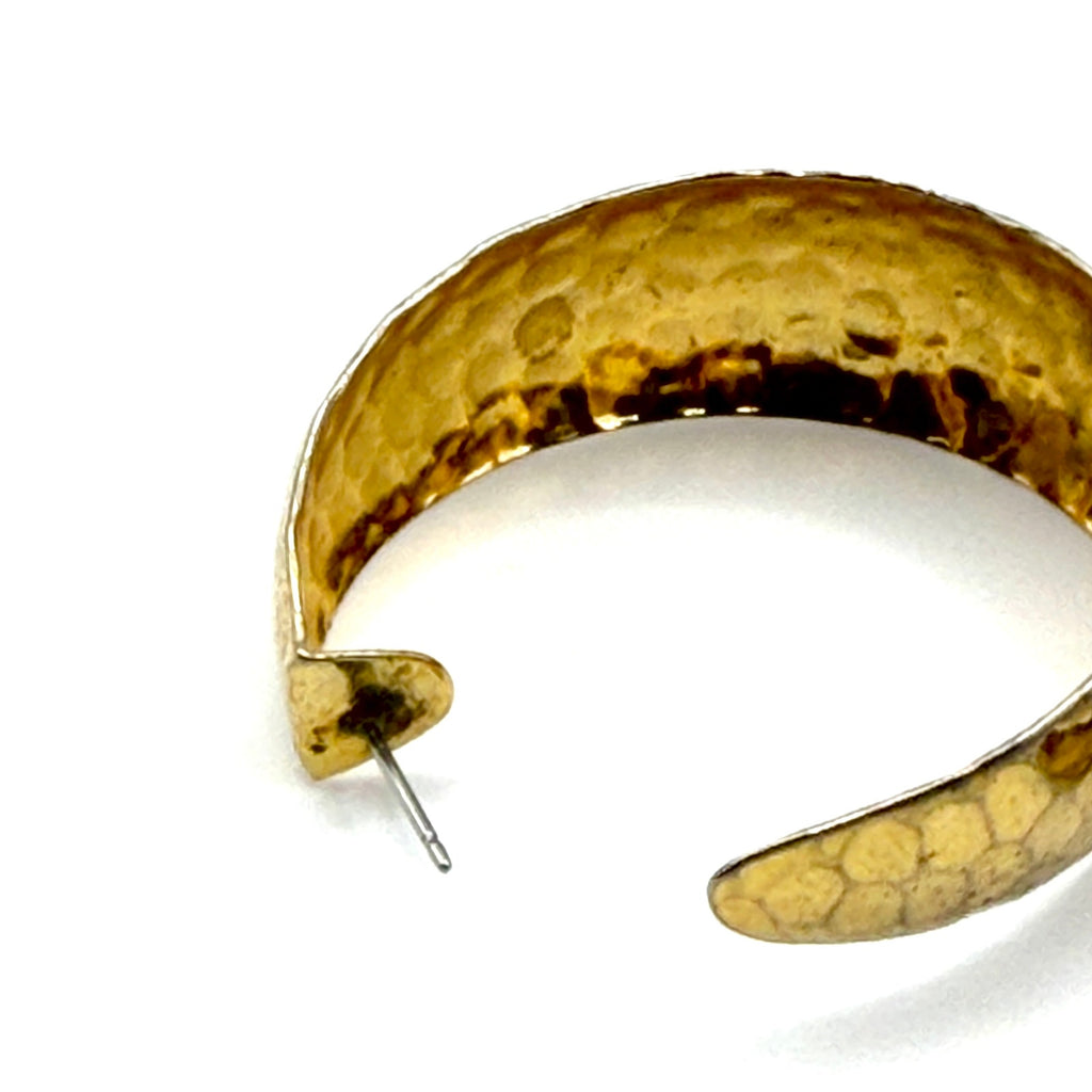 Vintage 90s Gold Tone Geometric Chunky Hammered Textured Open Hoop Earrings