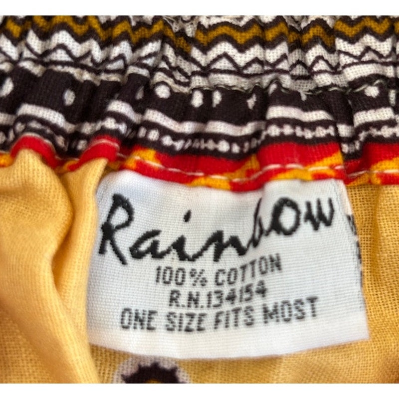 Vintage 90s Rainbow Yellow Red Dashiki Cotton Skirt & Head Scarf Set