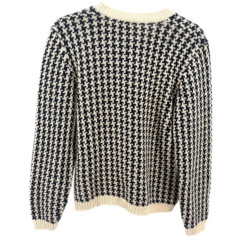 Vintage 90s Susan Bristol Navy Cream Houndstooth Gold Button Cardigan