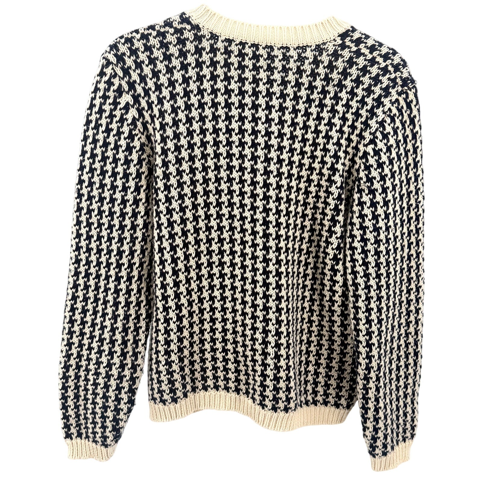 Vintage 90s Susan Bristol Navy Cream Houndstooth Gold Button Cardigan
