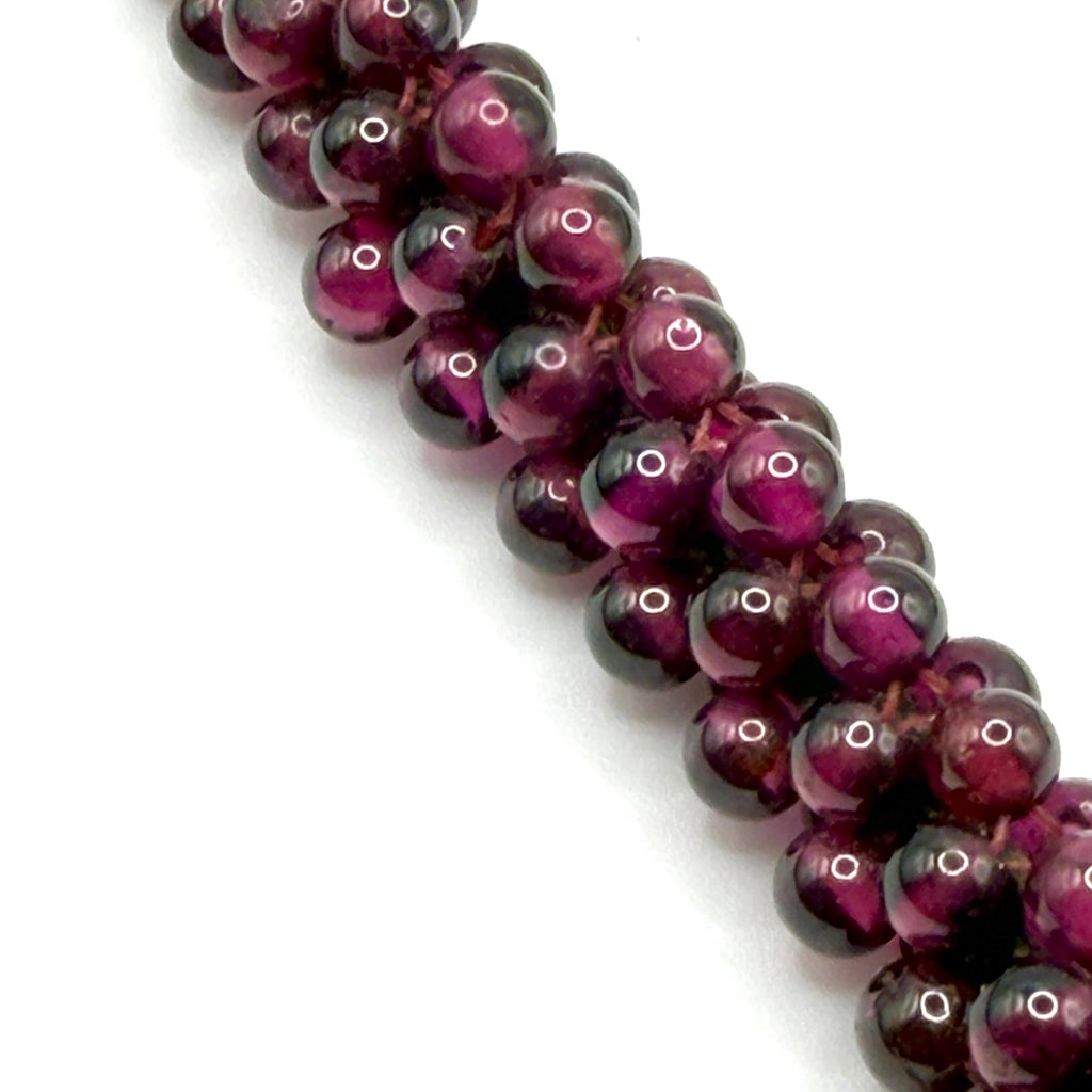 Vintage 80s Deep Wine Red Garnet Woven Bead Rope Boho Infinity Necklace