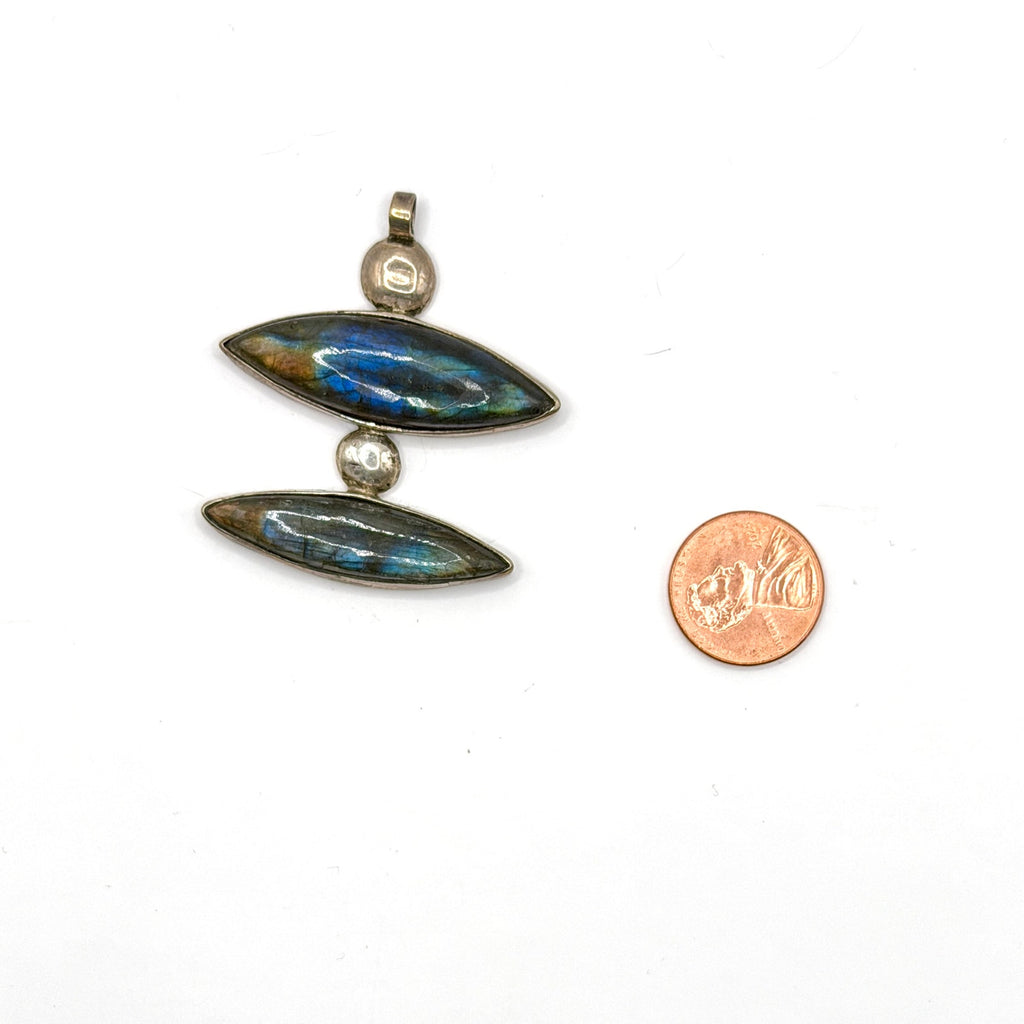 Vintage 90s Sterling Silver Stamped Blue Labradorite Statement Pendant