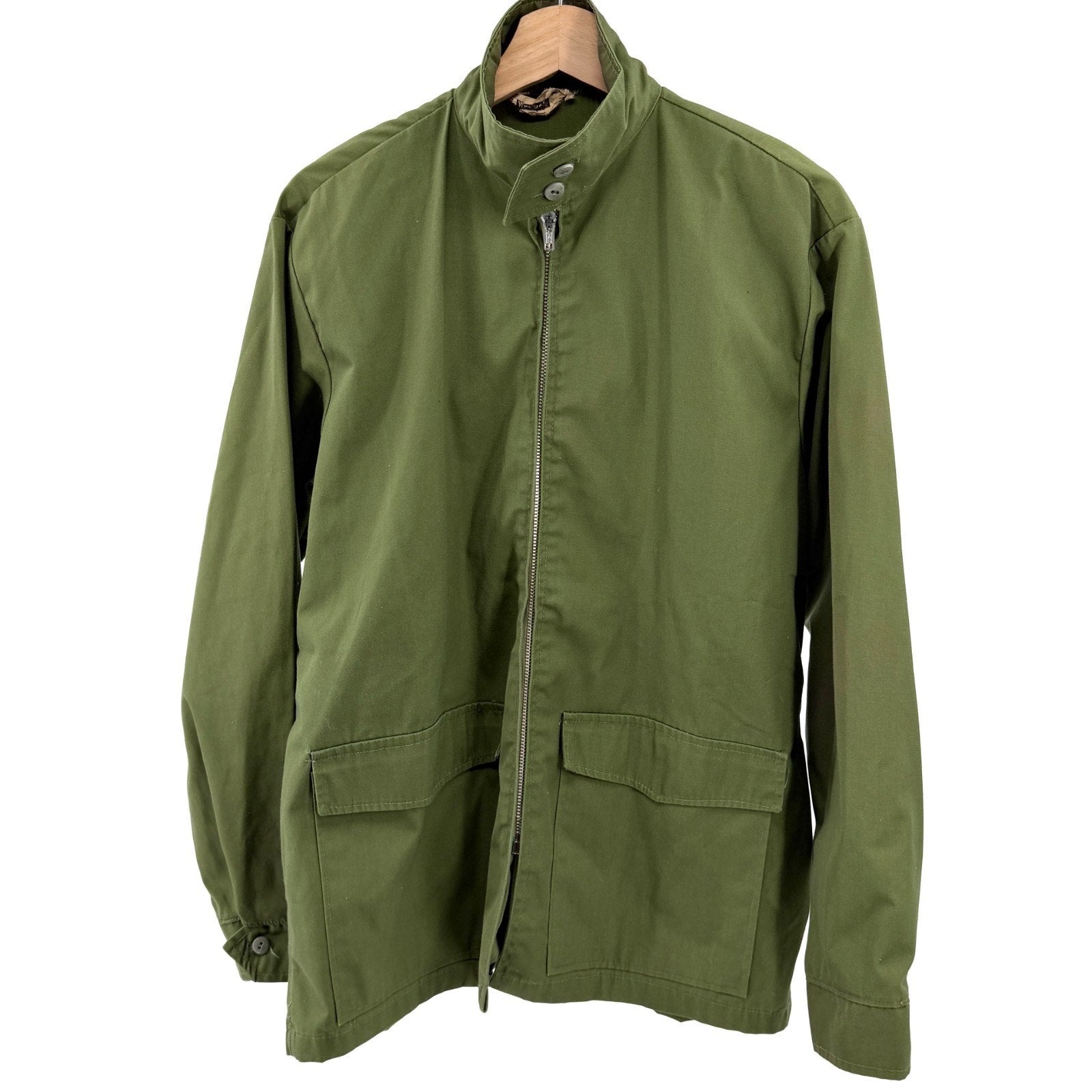 Vintage 70s Olive Green Military Field Zip Jacket