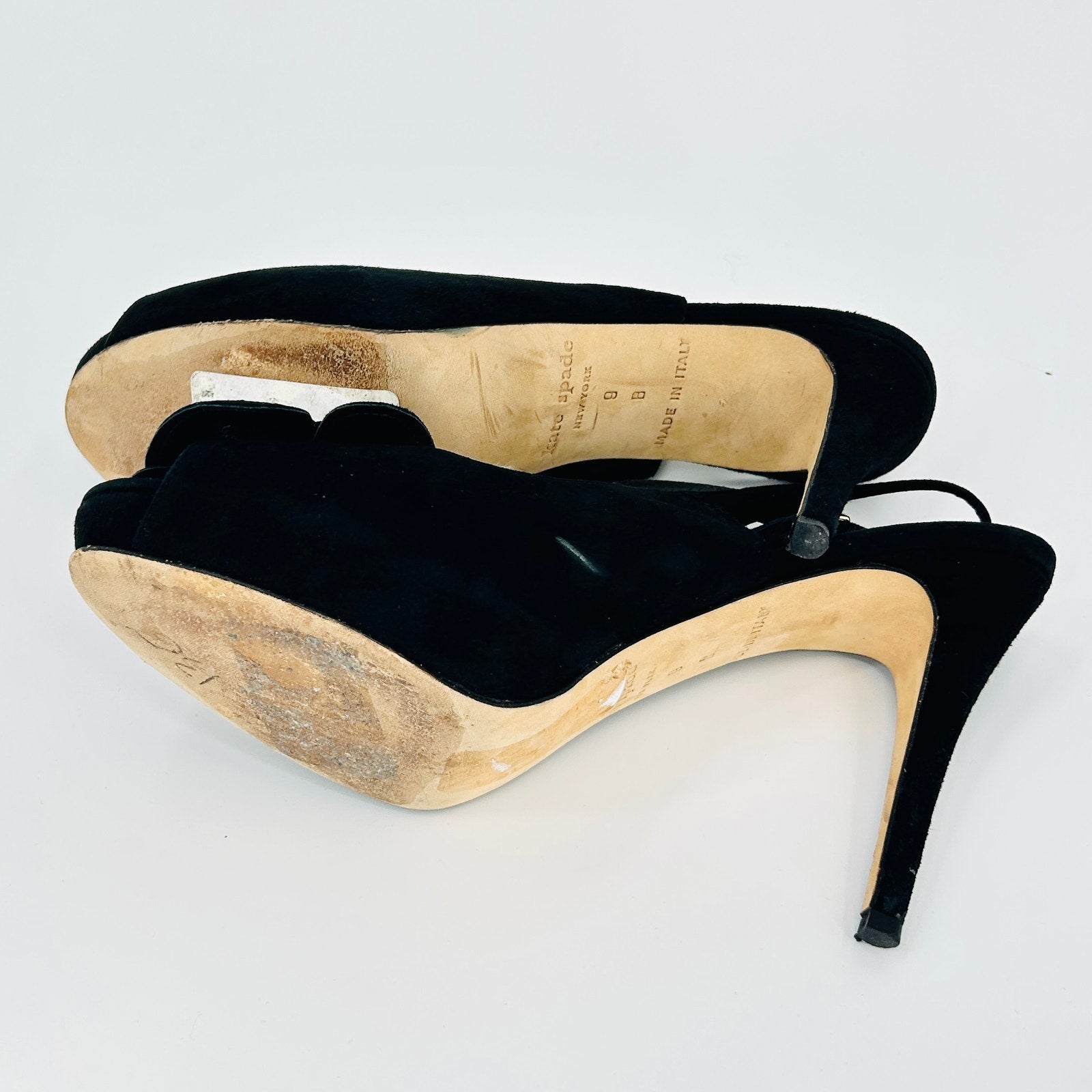 Kate Spade Black Genuine Suede Leather Rosette Platform Slingback Heels