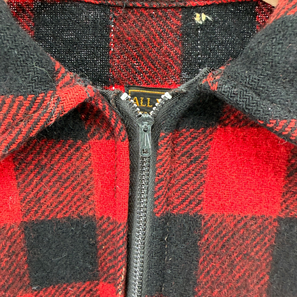 Vintage 60s 70s Red Buffalo Plaid Half-Zip 100% Wool Tunic Shirt