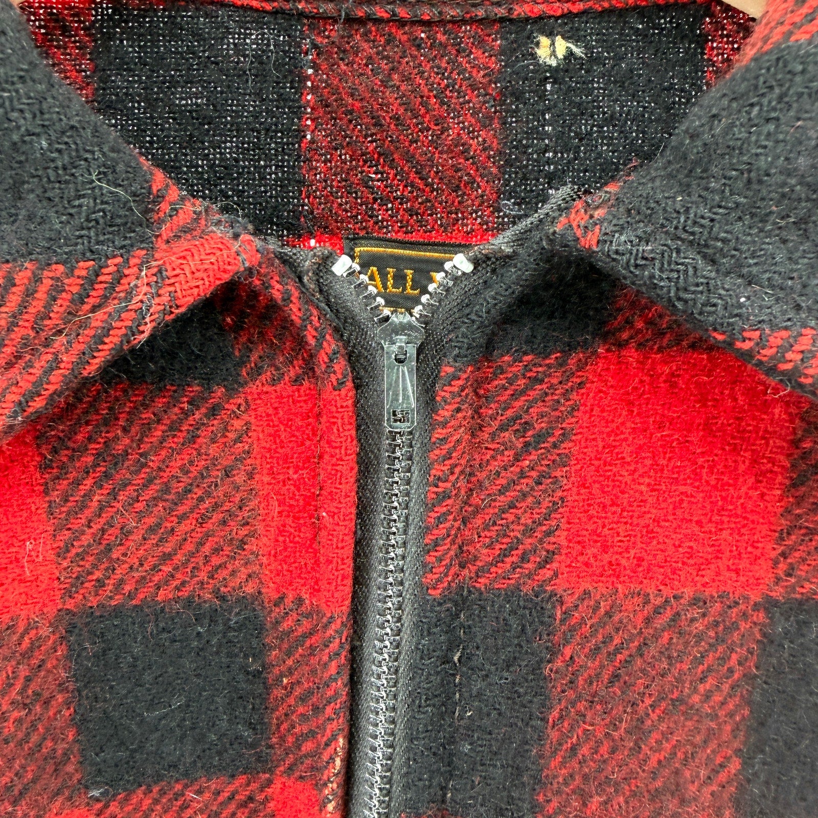 Vintage 60s 70s Red Buffalo Plaid Half-Zip 100% Wool Tunic Shirt