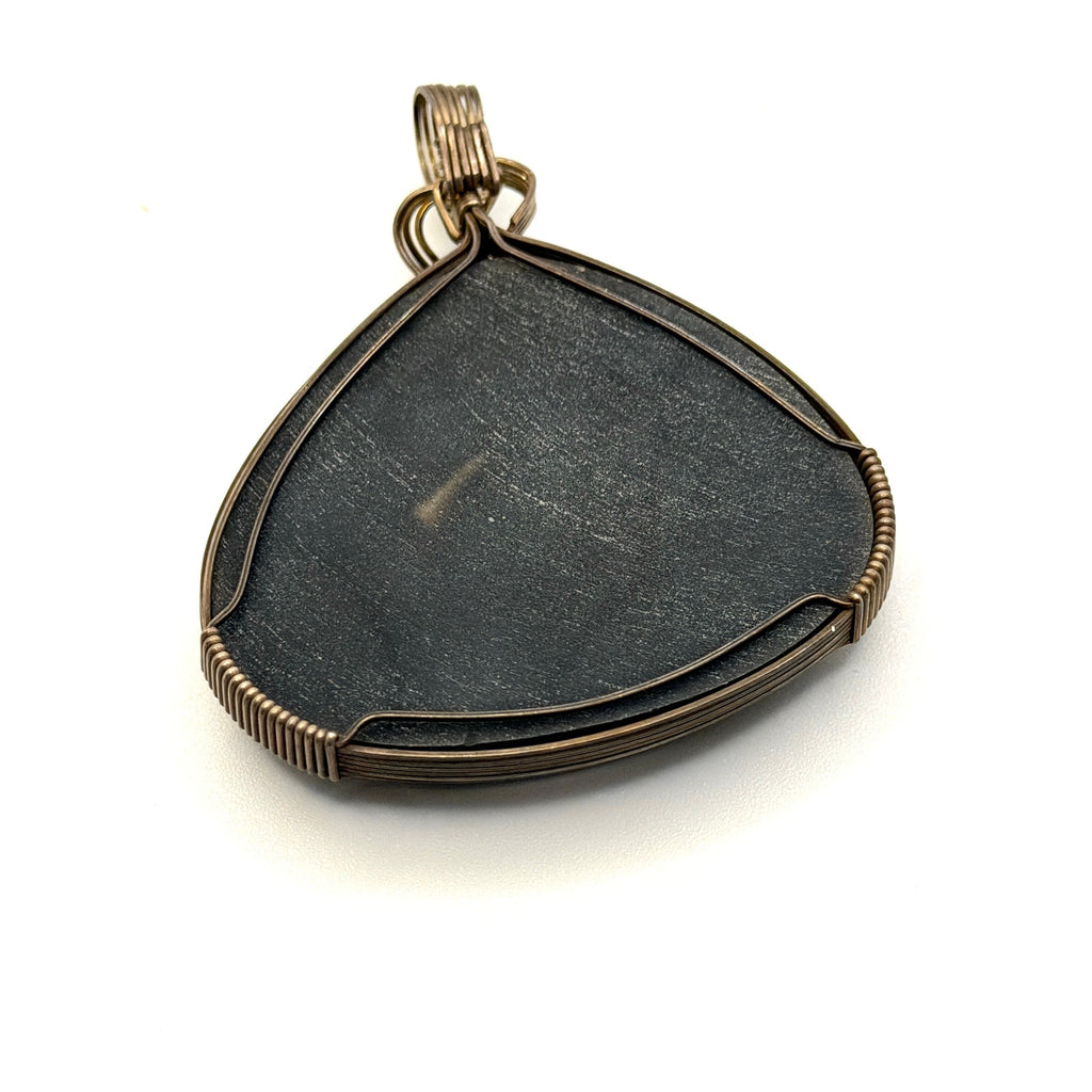 Vintage 90s Black Onyx Druzy Sterling Silver Wire Wrap Trillion Pendant